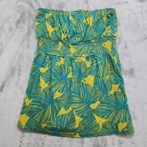 Vintage Y2K Old Navy Tube Top Womens XS Green Leaves Botanical Smocked Babydoll